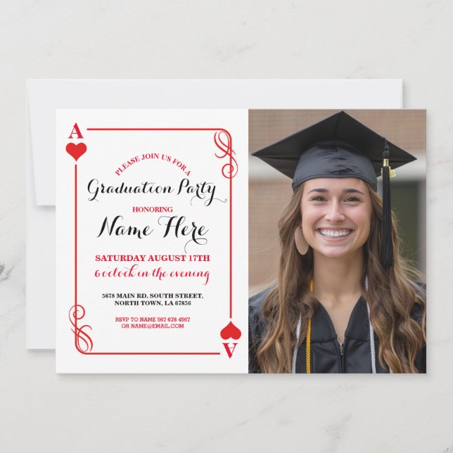 Graduation Party Coeurs Jouer Carte Vegas Photo (Devant)