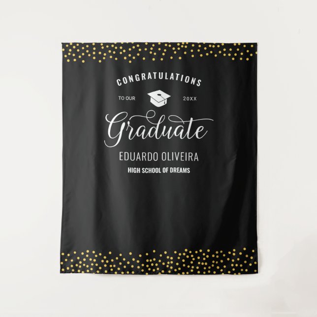 Graduation Party Confetti Congrats Grad Backdrop Tapestry (Front)