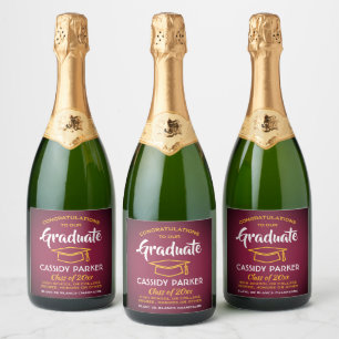 Graduation Party Congrats Maroon Red Gold Yellow Sparkling Wine Label