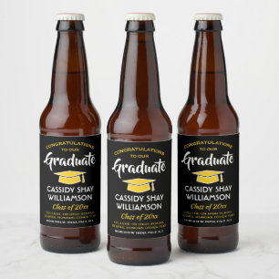 Graduation Party Congrats Modern Black Gold Yellow Beer Bottle Label