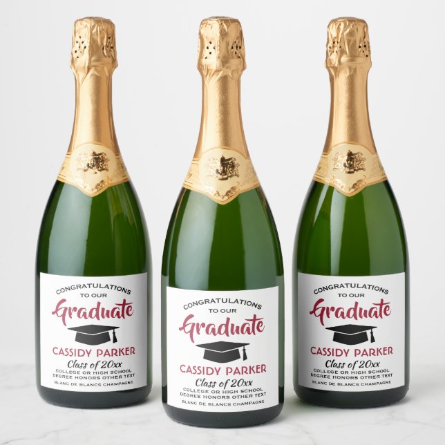 Graduation Party Congrats Modern Red White & Black Sparkling Wine Label (Bottles)