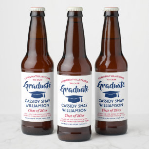 Graduation Party Congrats Modern Red White & Blue Beer Bottle Label