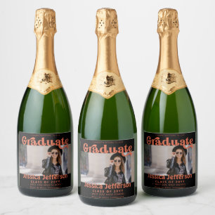 Graduation Party Congrats photo Orange  Sparkling Wine Label