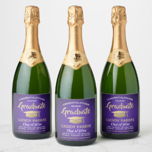 Graduation Party Congrats Purple Gold and White Sparkling Wine Label