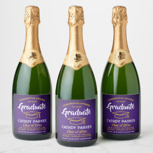 Graduation Party Congrats Purple Gold Yellow White Sparkling Wine Label