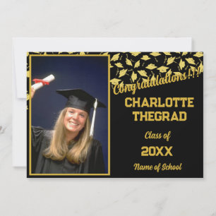Graduation Party Congratulations Black Gold Photo Invitation