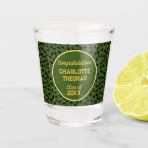 Graduation Party Congratulations Green and Gold Shot Glass