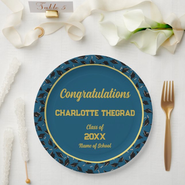 Graduation Party Congratulations Personalize Photo Paper Plate (Wedding)