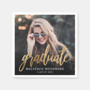 Graduation Party Custom Photo Gold Script Napkin
