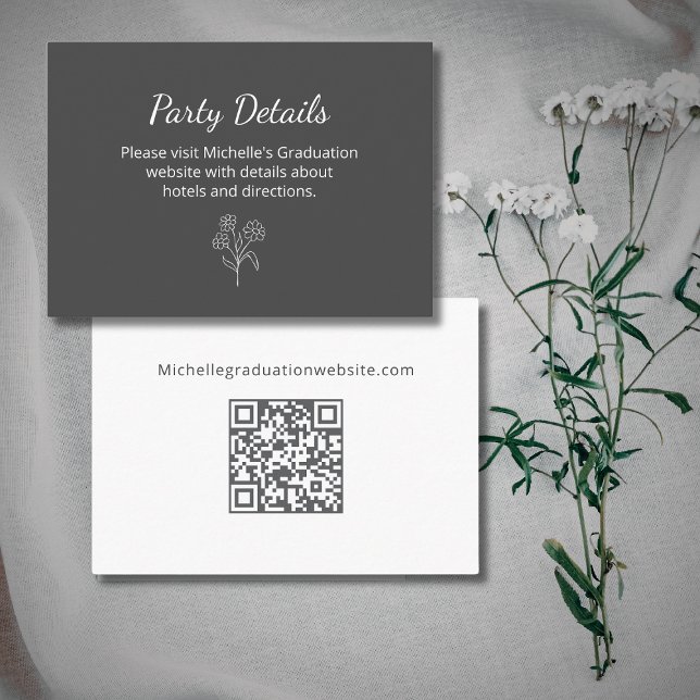 Graduation Party Details QR code Botanical Grey Enclosure Card (Creator Uploaded)