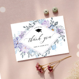 Graduation Party Dusty Floral Trendy Script Thank You Card