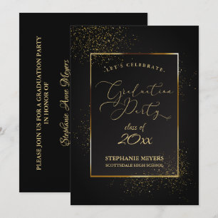 Graduation Party Elegant Black and Gold Glitter Invitation