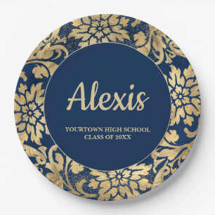 Graduation Party Elegant Navy Blue Gold Class of Paper Plate