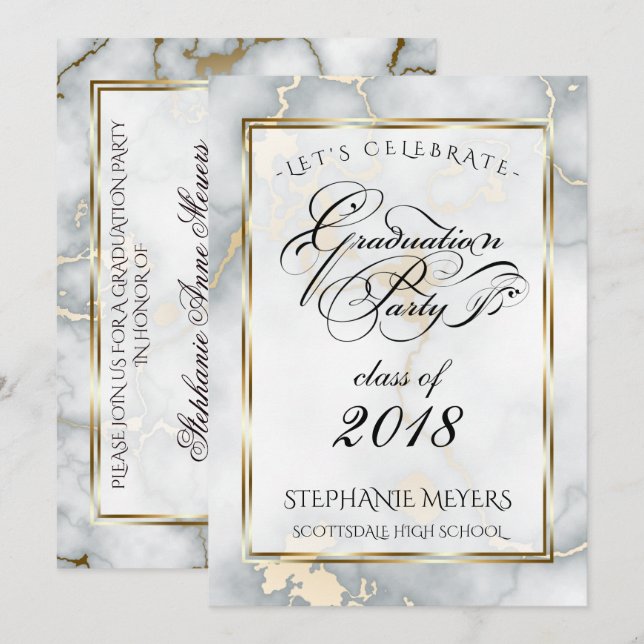Graduation Party Faux Italian Gold  Marble Invitation (Front/Back)