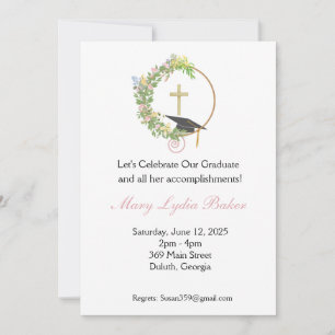 Graduation Party Floral Cross Design, Grad cap Invitation