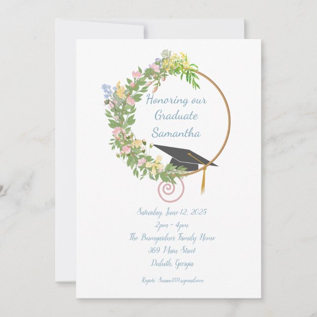 Graduation Party Floral Design with Customization Invitation (Front)