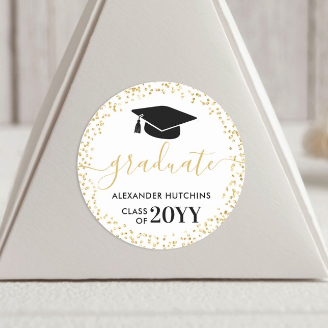 Graduation Party Gold Glitter Confetti  Classic Round Sticker (Creator Uploaded)