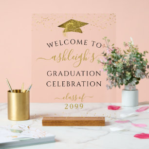 Graduation Party Gold Glitter Welcome Acrylic Sign