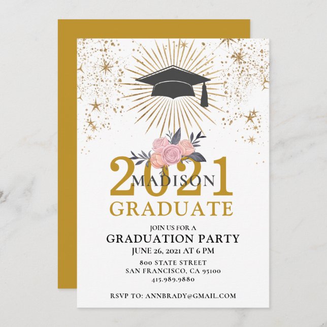 Graduation Party Gold Pink Class Of 2021 Invitation (Front/Back)