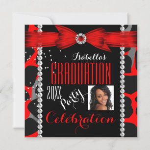 Graduation Party Grad Red Wild Animal Print Photo Invitation