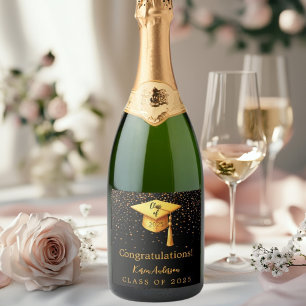 Graduation party graduate black gold cap 2025 sparkling wine label
