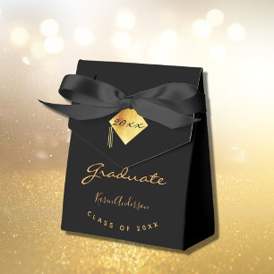 Graduation party graduate black gold favor box