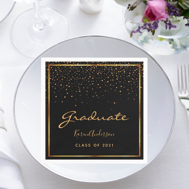 Graduation party graduate black gold napkin (Creator Uploaded)