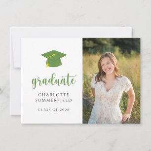 Graduation Party Green Gold Cap Tassel Photo Invitation