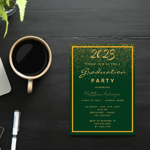 Graduation party green gold confetti 2026 invitation postcard