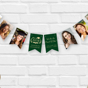 Graduation Party Green Gold Photo Bunting Flags