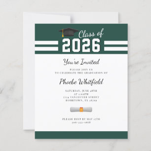 Graduation Party Green White Grad 2025 Invitation