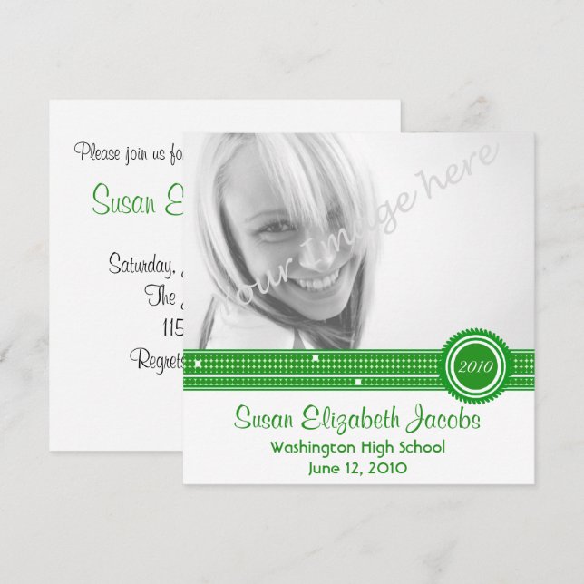 Graduation Party - Green & White Invite (Front/Back)