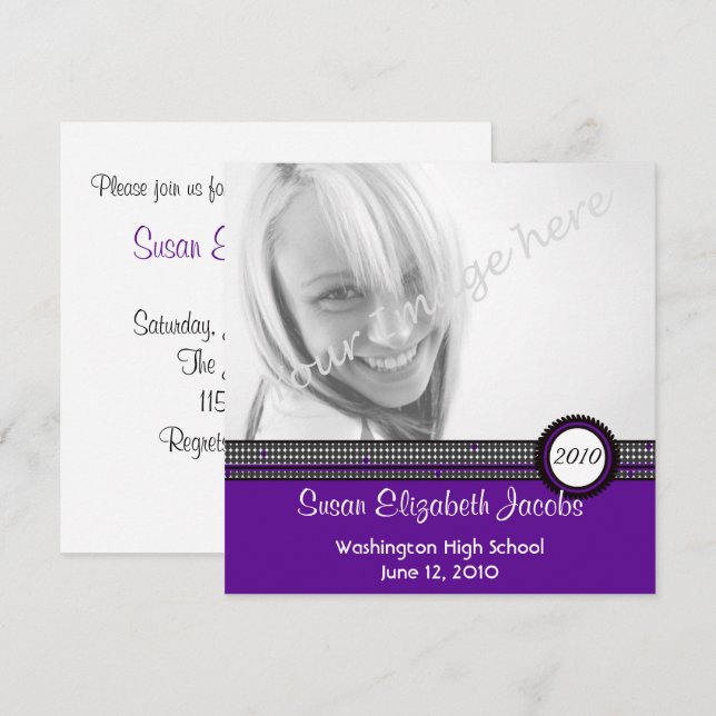 Graduation Party In Purple & Black Invite (Front/Back)