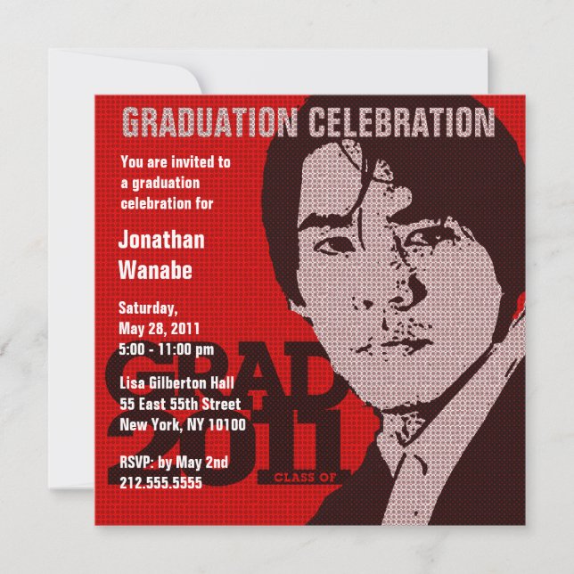Graduation Party Invitation Add Cartoon Image 1 (Front)