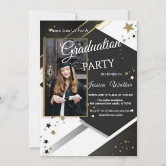 Graduation Party Invitation Black Gold Photo 