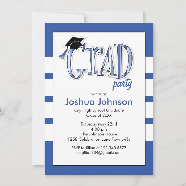 Graduation Party Invitation Blue (Front)