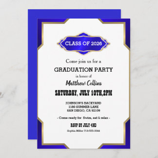 Graduation Party Invitation blue Retro Inspired
