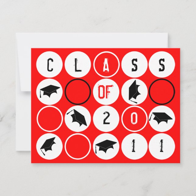 Graduation Party Invitation DOT191 Red (Front)
