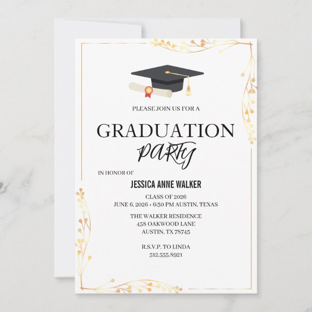 Graduation Party Invitation Elegant Gold Editable  (Devant)