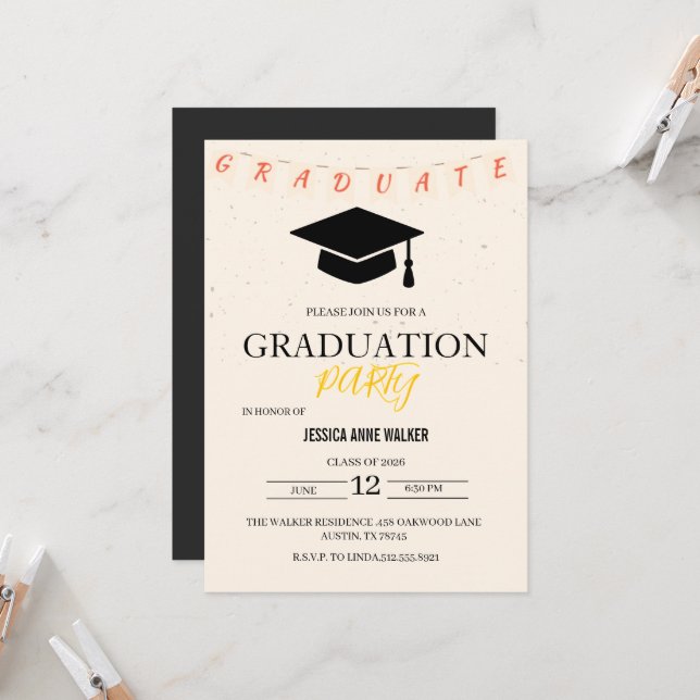Graduation Party Invitation Elegant Gold Editable  (Devant/Arrière en situation)