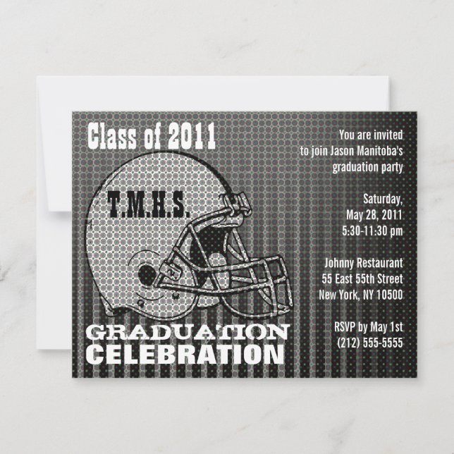 Graduation Party Invitation Football Helmet Grey (Front)