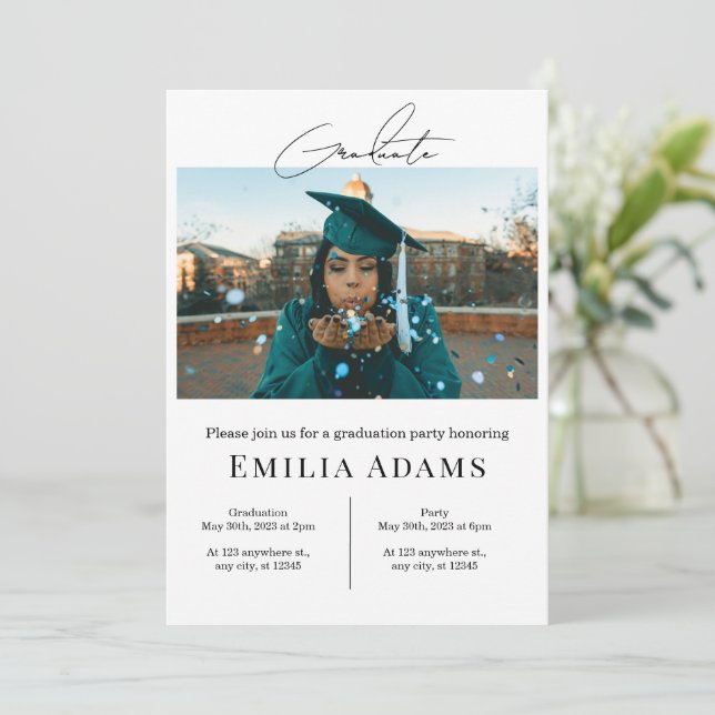 Graduation Party Invitation, Modern Photo Graduate Invitation (Standing Front)