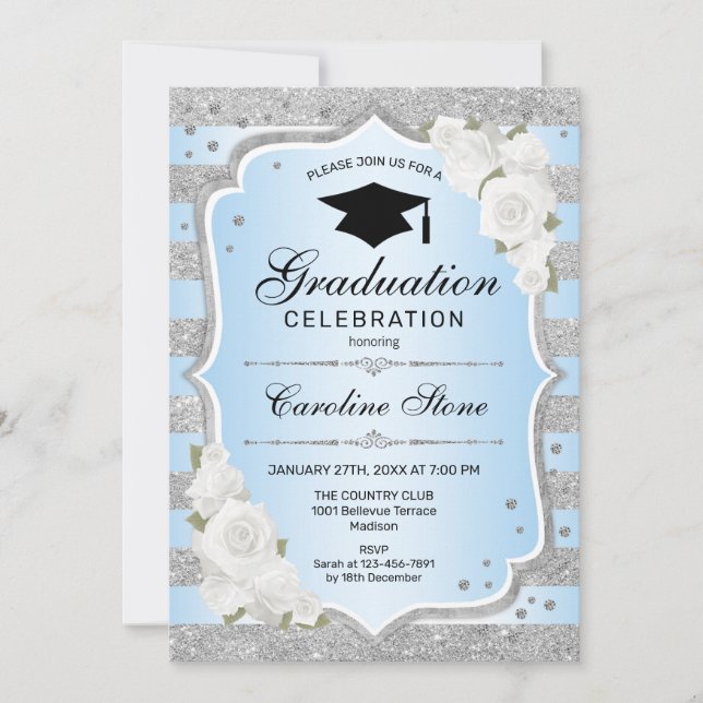 Graduation Party Invitation - Silver Blue (Front)