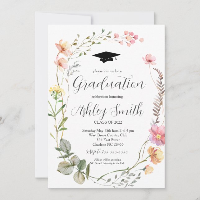 Graduation Party Invitation, Wildflower Graduation Invitation (Front)