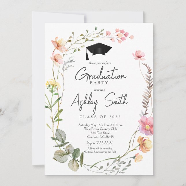 Graduation Party Invitation, Wildflower Graduation Invitation (Front)