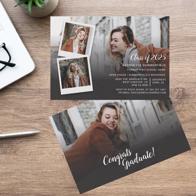 Graduation Party Invitation With 4 Photos Script (Graduation 2025 Multi Photo Open House Party Invitation)