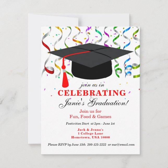 GRADUATION Party Invitation with Black Cap (Front)