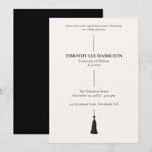 Graduation Party Invitation with Black Tassel (Front/Back)