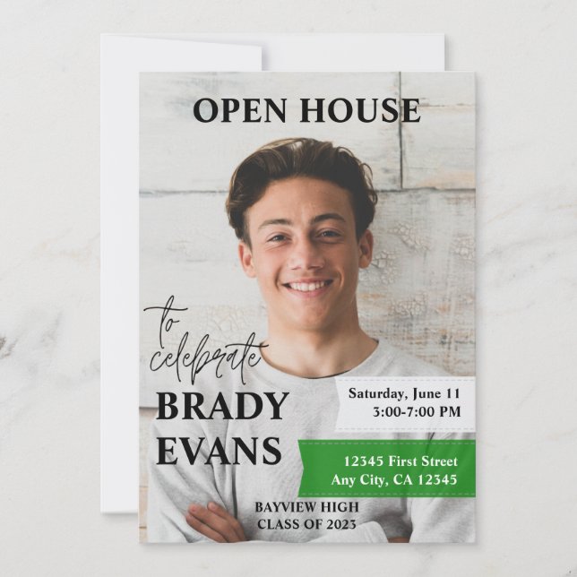 Graduation Party Invitation with Photo | Green (Front)