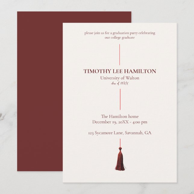 Graduation Party Invitation with Red Tassel (Devant / Derrière)